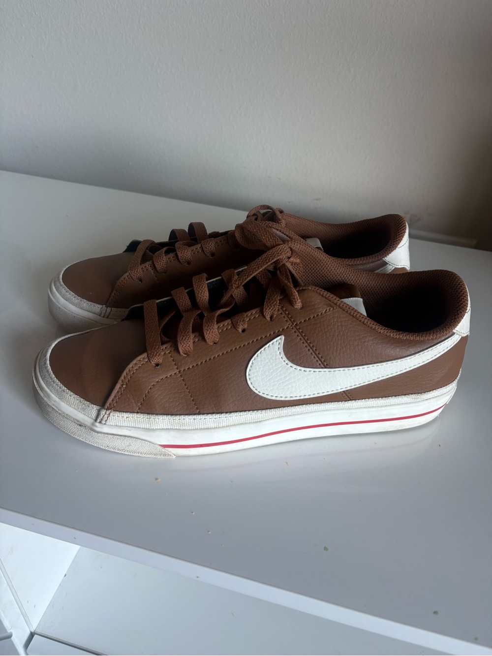 Nike Brown Leather Low-Top Sneakers with White Swoosh